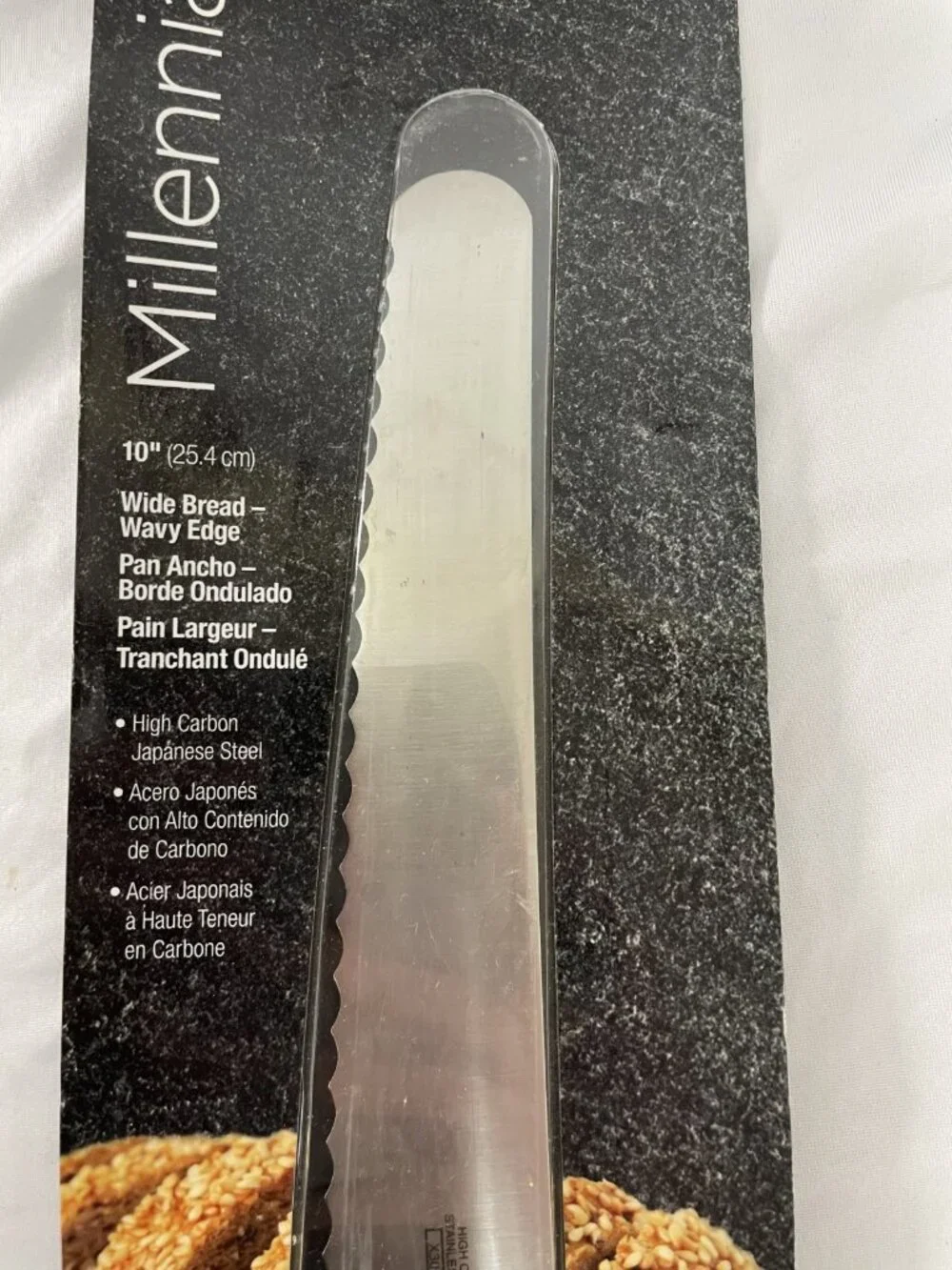 M23210 Millennia Black Handle 10-Inch Wide Wavy Edge Bread Knife
